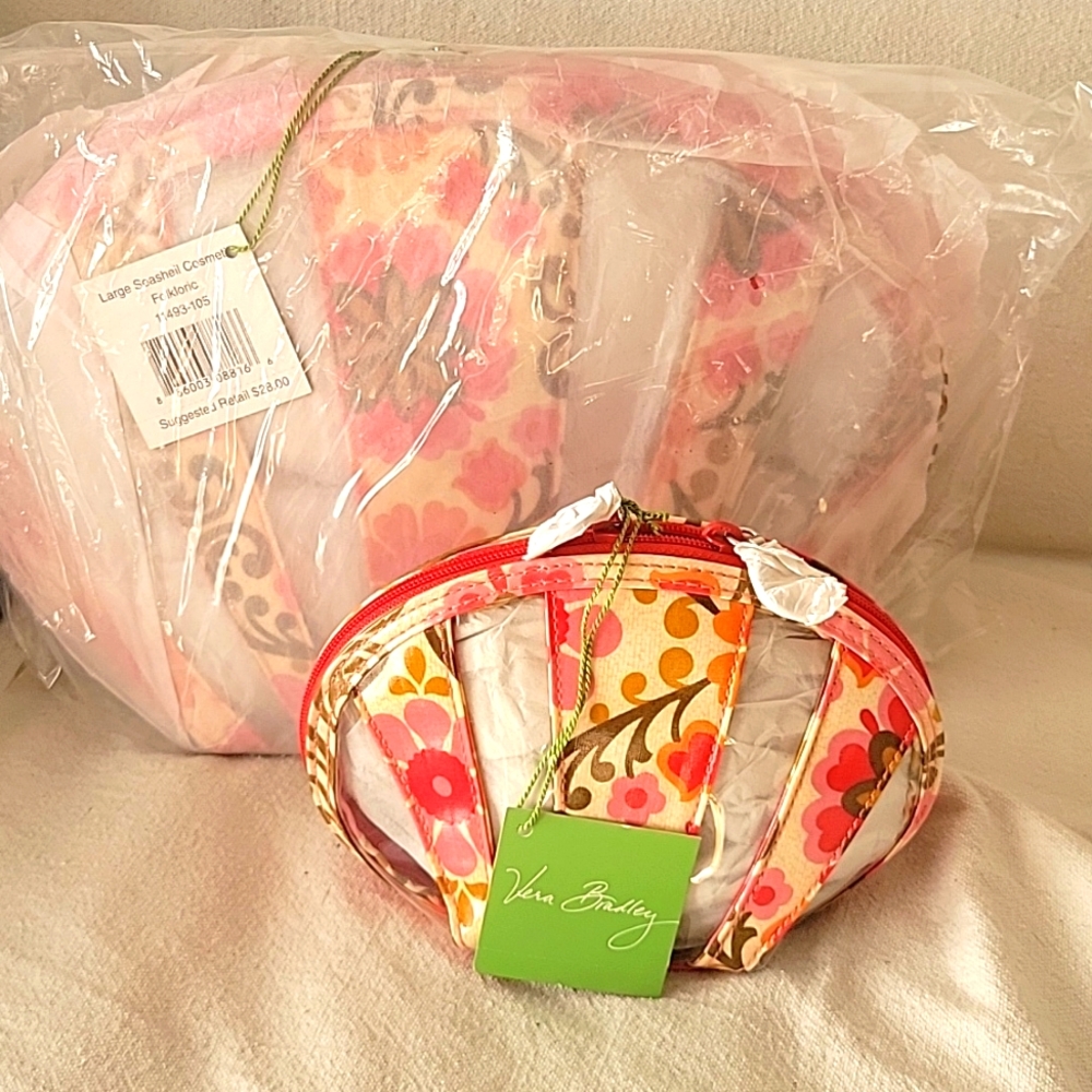Vera Bradley Folklore Clamshell Cosmetic Beach Pouch SET, Large And Small